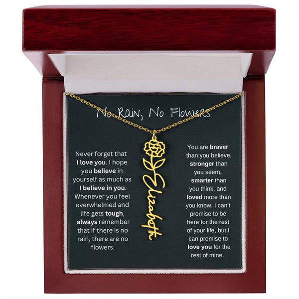 [LIMITED TIME ONLY] No Rain - No Flowers - Never Forget That I Love You | Birth Flower Name Necklace